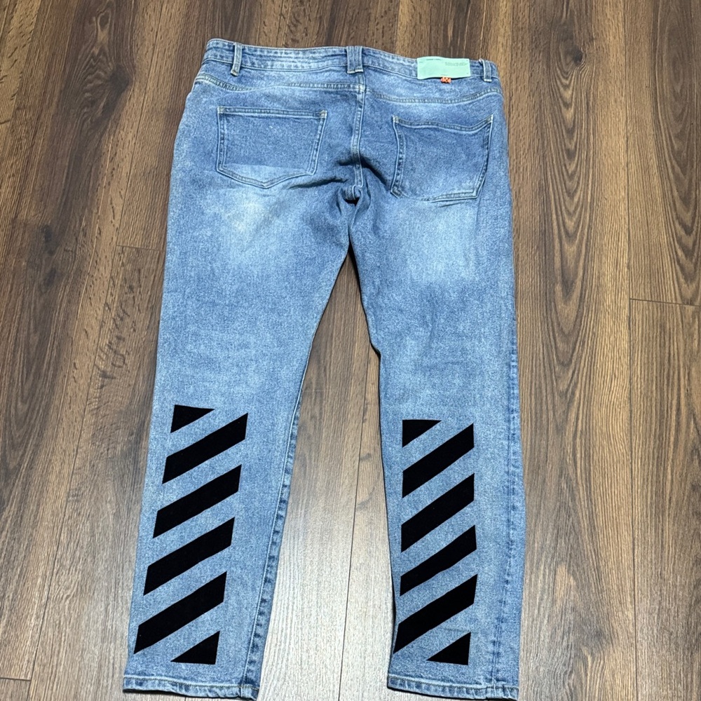 Off-White Blue Jeans with Black Stripes